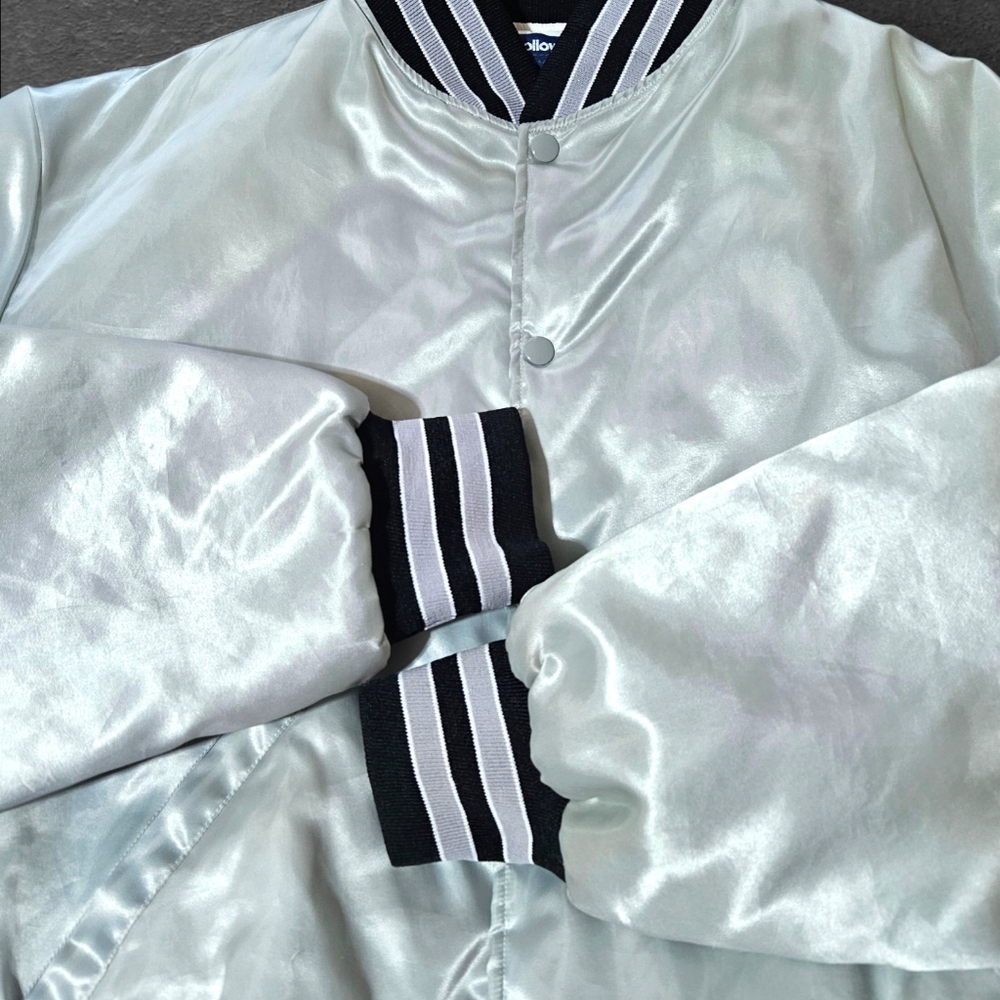 NEW 80s Holloway XL Yakima Rods & Custom Satin Bomber Jacket Washington Silver - Picture 5 of 9